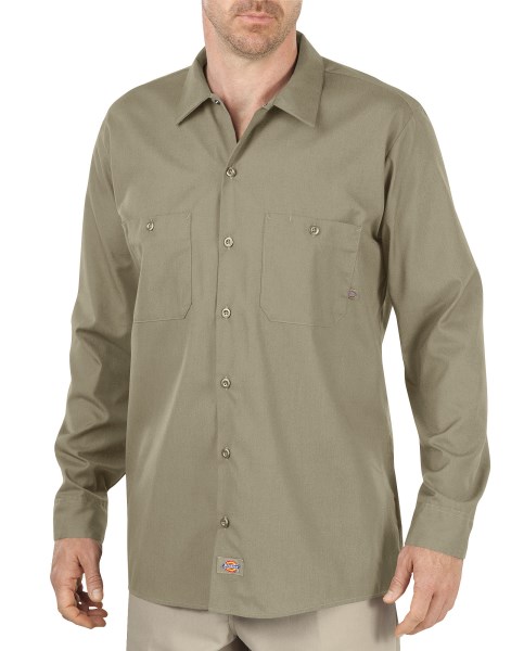 Dickies Desert Khaki Long Sleeve Industrial Work Shirt – Big & Tall ...