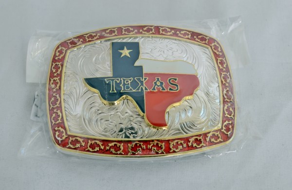 Texas Star Red, White, and Blue with Red Border Western Belt Buckle