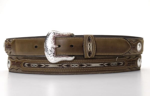 Nocona Brown Western Belt with Woven Inset Overlay