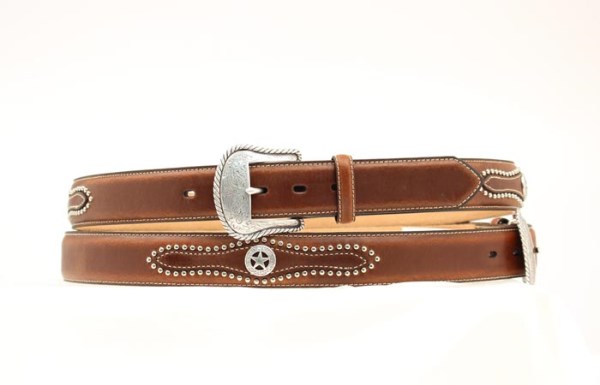 Nocona Western Brown Leather Belt with Star Conchos