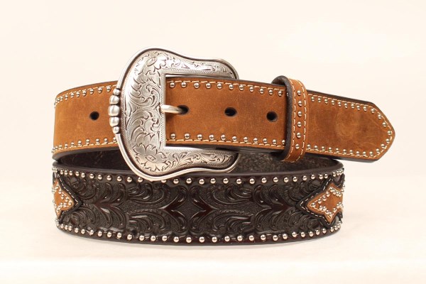 Nocona Western Brown Leather Belt with Lone Star Conchos