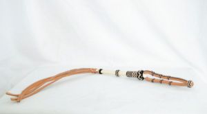 Tan Leather Quirt with Woven White/Black Handle