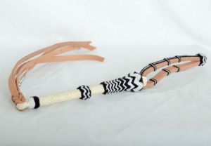 Tan Leather Quirt with Woven White Handle