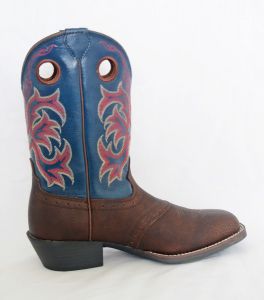 Justin Kids Brown/Blue Lasso Square Toe Cowboy Boots