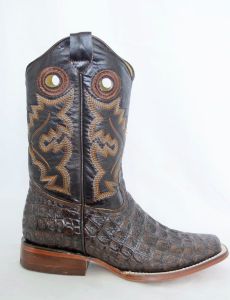 Dustin Kids Brown Square Toe Cowboy Boots with Argentinian Crocodile Print