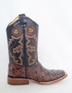Dustin Kids Brown Square Toe Cowboy Boots with Fish Print