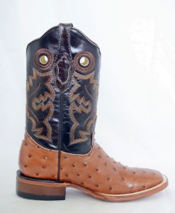 Dustin Kids Cognac/Brown Square Toe Cowboy Boots with Ostrich Print