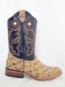 Dustin Kids Oryx/Brown Square Toe Cowboy Boots with Fish Print
