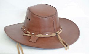 Golden Brown Leather Aussie Cowboy Hat