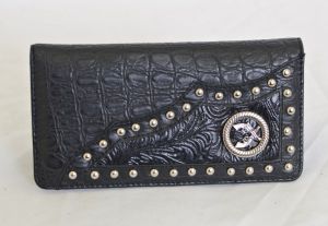 Black Crocodile Print Checkbook Wallet with Crossed Guns Accent