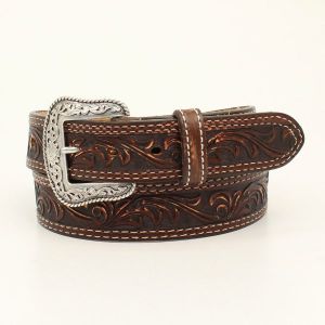 Nocona “Pecos” Brown Western Belt with Hand Dyed Floral Embossing