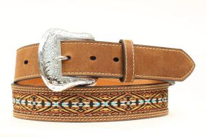 Nocona Top Hand Western Brown Leather Belt with Southwestern Inlay