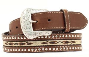 Nocona Western Brown Leather Belt with Southwestern Inlay