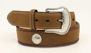 Nocona Western 1 1/2” Brown Belt with Leather Edge Lacing