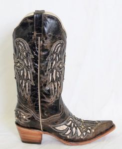 Dustin Ladies Chocolate Wing and Cross Pointed Toe Cowboy Boots
